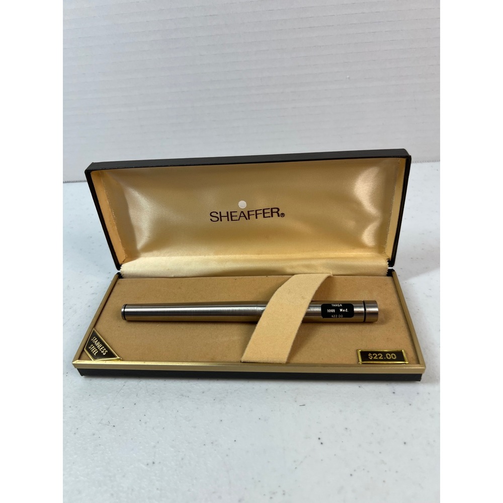 Sheaffer Targa 1001 Fountain Pen Brushed Stainless Steel Medium Nib with Box